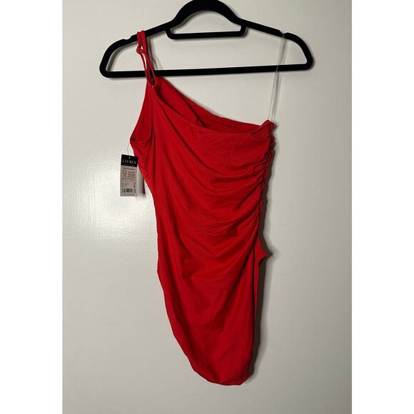 Lauren Ralph Lauren Women's Double-Strap One-Shoulder Red Swimsuit Size 8 NWT - Picture 8 of 13